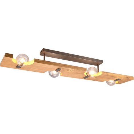 Plafonnier moderne bois/métal argent 4xE27 Trio Tailor (1/5)