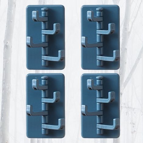 Set di quattro appendiabiti da parete in plastica, con design a 4 ganci e supporto girevole a 180 gradi, ideale per casa, ufficio e accessori.