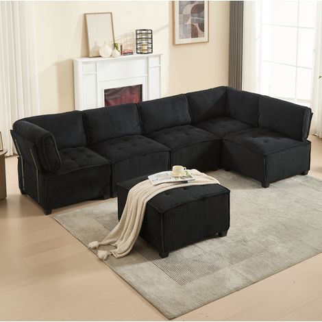 Sofá modular 6 plazas convertible de pana 308 cm OKMYHOME (1/5)