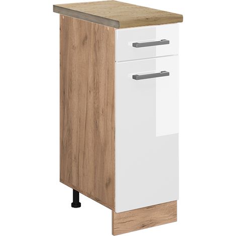 Meuble cuisine R-Line, Blanc Haute brillance, 30 cm , PT Chêne, Vicco