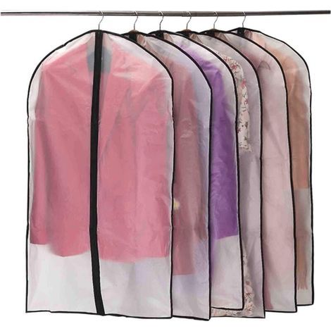Fundas protectoras para prendas de vestir, a prueba de polvo, agua, polillas y humedad, semitransparentes, con cierre de cremallera, para camisas, trajes y abrigos, 10 unidades, 60 x 100 cm (Negro) (1/4)