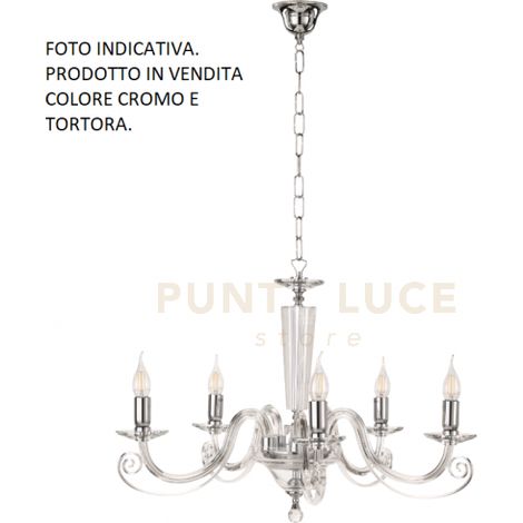 LAMPADARIO CHERUBINI 5 LUCI TORTORA E CROMO ATTACCO E14 D.82CM