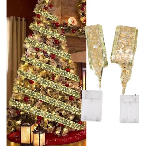 Lot de 2 guirlandes lumineuses LED dorées à ruban, lumière chaude, pour sapin de Noël, ambiance festive et ciel étoilé. (1/5)