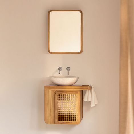 Ensemble meuble de salle de bain suspendu 60x40 cm en bois de teck Georgy SKLUM