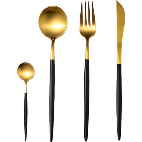 Besteckset aus Edelstahl 304 – Mattgold-Finish – Satin-Finish – Für den privaten und gewerblichen Gebrauch – 24-teiliges Set (1/5)