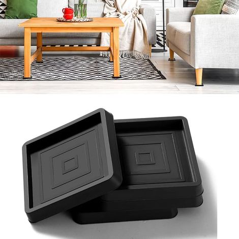 Patins carrés antidérapants en caoutchouc pour roulettes de canapé-lit, pieds en caoutchouc noir, 8,9 cm, lot de 4 (1/5)