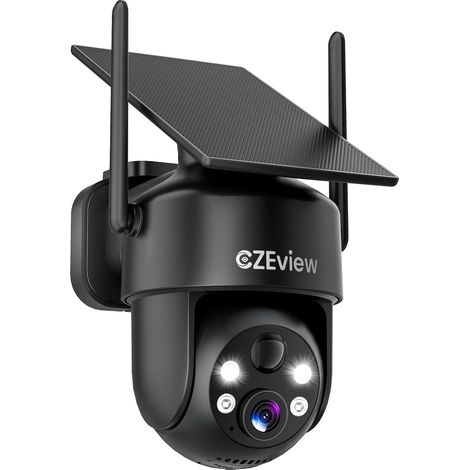2K Wireless Solar Outdoor WiFi Surveillance Camera, Black 100% Wireless, HD 2K, Night Vision, Motion Alerts, PTZ 360°, IP65, Long Battery Life (1/5)