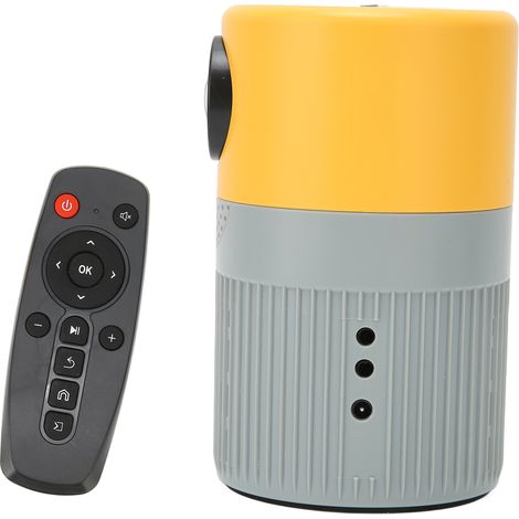 Mini projecteur HD 1080p portable avec son cinéma, double ventilateur et système de refroidissement, compatible DVD, 100-240 V, jaune/gris, prise européenne.