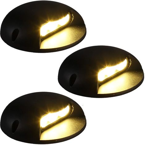 Proiettore a fascio LED in 3 pezzi - Faretto da incasso, luci a LED per gradini, luce laterale esterna 2W 3W Non è necessario forare Impermeabile Ultra sottile Adatto per giardino, terrazzo (luce cald