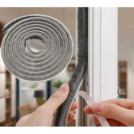10 m Window Seal Insulation, Door Draught Excluder, 9 mm (W) x 15 mm (D) x 10 m (L), Door Seal, Sliding Door Brush Seal, Ideal for Insulation Against Cold Grey (1/5)