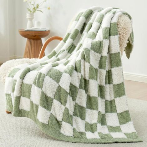 Couverture de canapé en fausse fourrure – Plaid vert sauge – Douce et chaude – Convient pour la chambre et le salon – 130 x 150 cm (1/5)