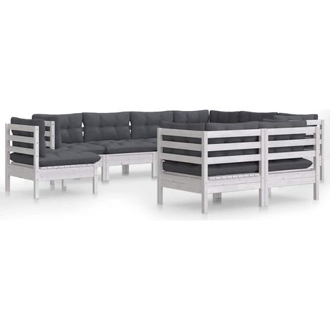 Maison Exclusive - 9-tlg. Garten-Lounge-Set mit Kissen Weiß Kiefe (1/5)