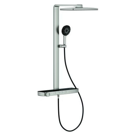 GROHE Duschsystem Rainshower Aqua Pure 100962, mit SmartControl Thermostat, Wandmontage, Kopfbrause 400 x 230 mm, 2 Strahl, Durchfluss 15 l/min, Brauseboden schwarz, Handbrause 3 Strahl, Durchfluss 8. (1/4)
