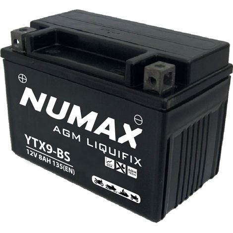 Numax – Batterie moto 12V 8Ah YTX9BS – AGM – 135A CCA – Démarrage scooter et moto – Dimensions 150x87x105mm