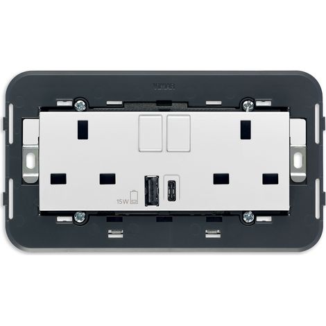 VIMAR - 20224.AC.B 2 Steckdosen 2P+E 13A BS +int +USB A+C weiß