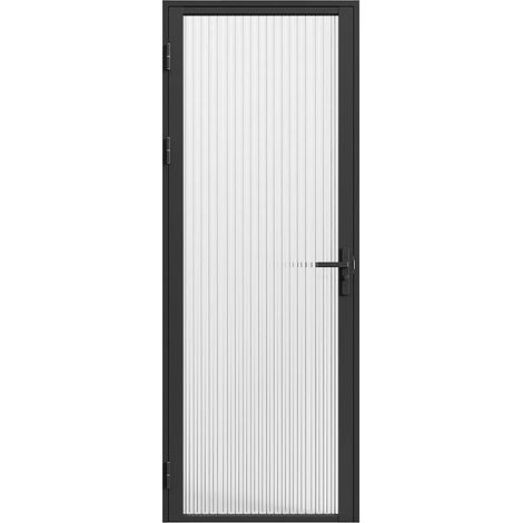 Blocco porta reversibile H204 x L93 cm in Alluminio e Vetro temperato testurizzato Nero - LOXTON
