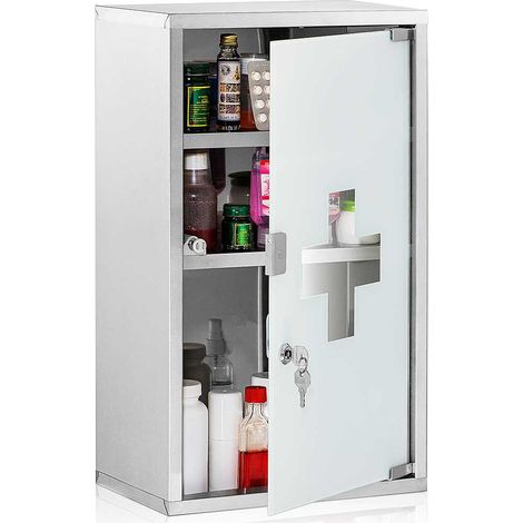 Armadietto Armadio Porta Medicinali Acciaio Inox Vetro Satinato 49 x25 x 12 cm
