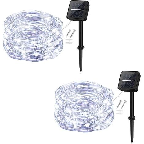 Solar String Lights, Outdoor Waterproof Garden Lights, 50 LEDs, 2 Pack 8 Modes 5 m for Garden, Patio, Yard, Home, Christmas Tree, Party Decoration (Cool White) (1/5)
