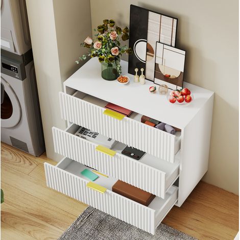 Cómoda de 3 cajones blanca y dorada de MDF, 80 x 40 x 72 cm DESVIAE (1/5)