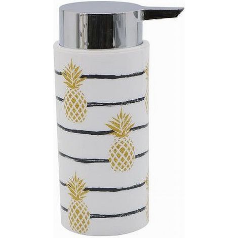 Trade Shop - Dispenser Porta Sapone Liquido Cilindrico Bianco Ananas In Plastica 15,6cm 69757 - (1/2)