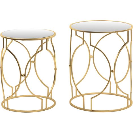 Set 2 Mesas Metal Espejo 43X43X55 38X38X50 Cm