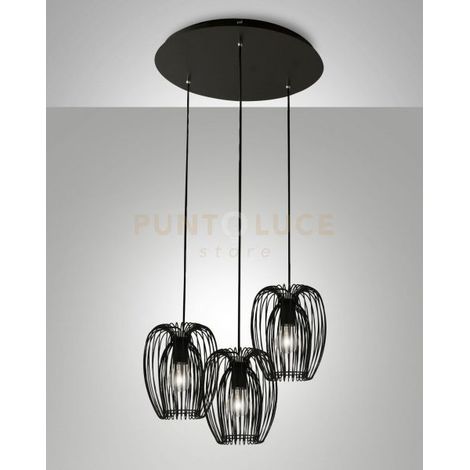 CAMP LAMPADARIO A SOSPENSIONE NERO 3 LUCI ATTACCO E27, BASE TONDA D.50CM