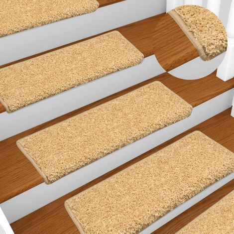 15 pcs Tapis d'escalier, Tapis de marches, Marchettes D'escalier Auto-adhésif sécurité 65x21x4 cm Beige MKS78725 (1/5)
