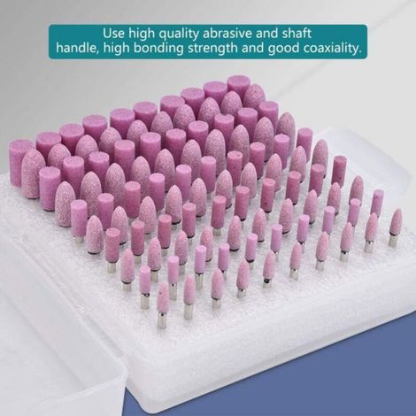 100pcs Pierre à Polir la Tête de Meulage Accessoires de Polissage Roue Fraise Peu pour Meuleuse avec Diamètre de La Tige de La Boî (1/4)