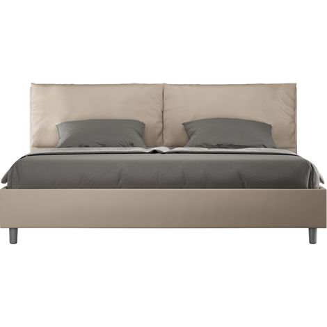 Letto Matrimoniale King Size 200x210 cm con Rete Imbottito in Similpelle Antea Large Tortora (1/5)