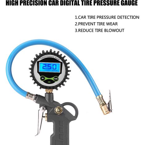 Manomètre de haute précision pour pneus de voiture, appareil de surveillance de la pression des pneus, pistolet de gonflage, version à affichage numérique (livré sans pile). Neutre. (1/4)