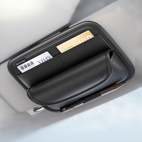 Pare Soleil de Voiture Organisateur Porte Lunettes de Voiture Cuir Clip de Support de Lunettes de Visière de Voiture Poche de (1/5)