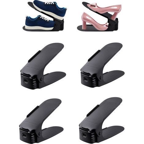 4 pièces – Organisateurs de chaussures réglables – Rangement pour chaussures et placard – Optimisent l’espace dans le meuble à chaussures – Noir (1/5)