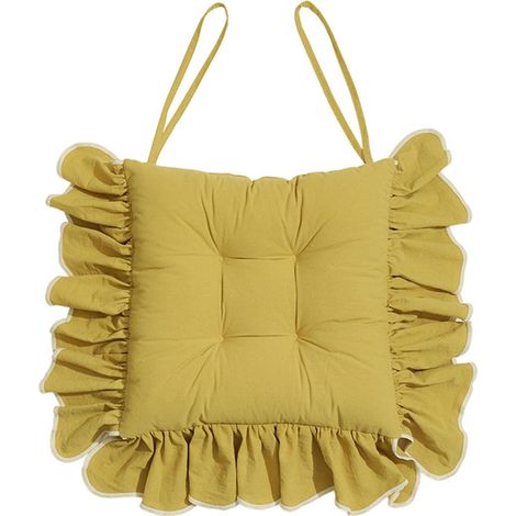 Coussin de chaise à volants en coton pour chaises de salle à manger, coussin doux et confortable avec attaches, style campagnard, pour chaises de cuisine et de bureau (Jaune, 40 x 40 cm)