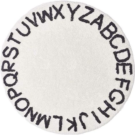 Tapis Rond Garçon et Filles 120 Cm Style Nordique Tapis de Jeu Antidérapant Lettres Anglaises Blanches Décoratif pour Chambre Bébé et Salle de Jeux (1/5)
