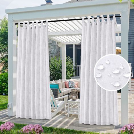Rideaux de Terrasse et Jardin d'Extérieur, Rideaux Occultants, Imperméables, Résistants au Vent, aux UV et à la Moisissure (2 Panneaux, 5284 cm, Blanc) (1/4)
