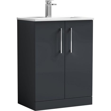 Nuie Arno Floor Standing 2-Door Vanity Unit with Basin-2 600mm Wide - Satin Anthracite (1/5)