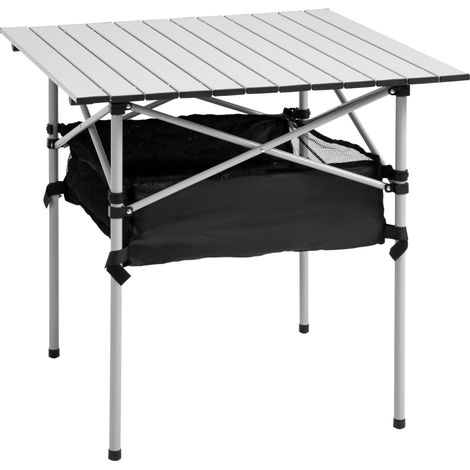 Portable Camping Table w/ Mesh Bag & Steel Frame Hiking Furniture Desk, Silver Black (1/5)