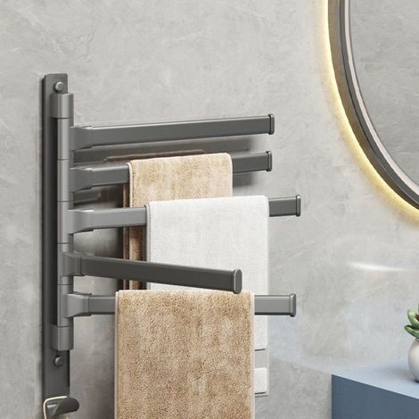Toallero giratorio de aluminio, barra para toallas de baño, negro, soporte para toallas de cocina, barra para colgar de varias varillas (1/5)