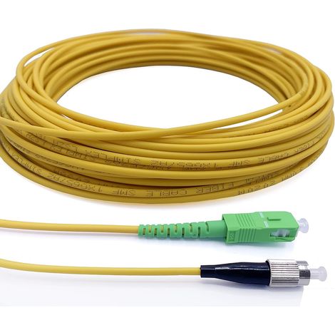 Elfcam® - Cable a Fibre Optique FC/UPC a SC/APC Simplex Monomode 9/125um, Jarretiere Optique LSZH (15M) (1/5)