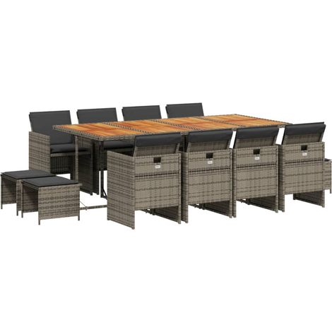 Maison Exclusive - Set da Pranzo da Giardino 13pz con Cuscini Grigio in Polyrattan (1/5)