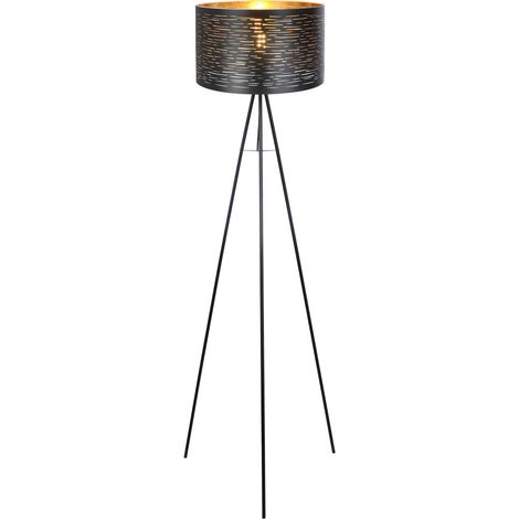 Stehlampe 3-Bein Wohnzimmerlampe Stehleuchte schwarz gold Beistelllampe, Metall Kunststoff, 1x E27, DxH 38x153 cm