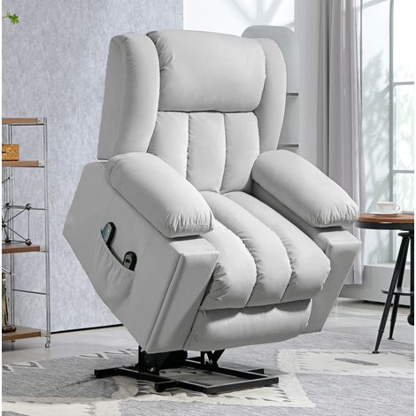 Poltrona relax elettrica alzapersona, massaggio e riscaldamento, velluto grigio chiaro, OKWISH (1/5)