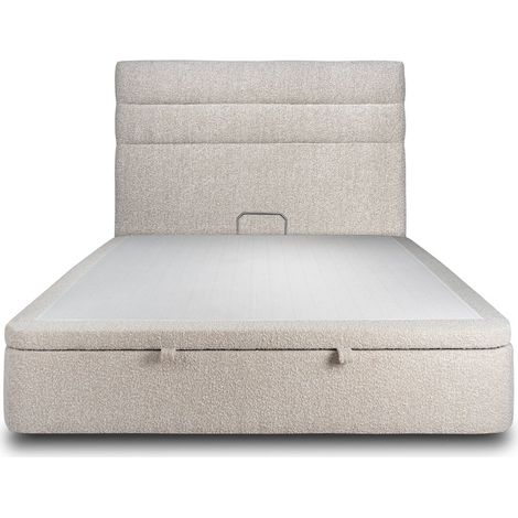Lit coffre 160x200cm avec tête de lit lignes Bouclette Beige - Hauteur totale : 39cm (1/5)