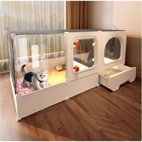 Cage D'intérieur Multifonctionnelle for Chat avec Bac À Litière, Grand Espace d'exercice Idéal, Cage D'intérieur for Chat, Cage for Chat Condo Catio, for 1 À 2 Chats(Black) (1/5)