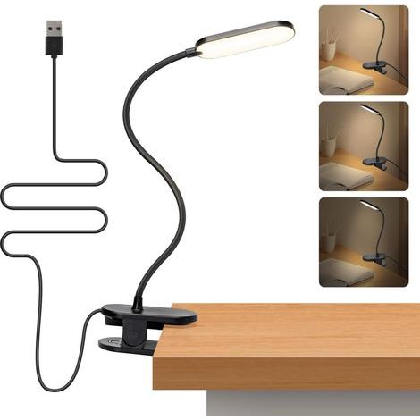 Lampe de lecture LED pour lit : lampe à pince à gradation tactile, bras flexible ajustable à 360°, 3 modes de luminosité, couleur protectrice pour les yeux (4000 K), câble USB. Idéale pour les enfants (1/5)