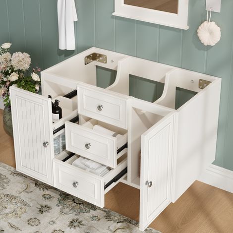 Meuble sous lavabo suspendu 78,5 x 46 x 46,8 cm avec 3 tiroirs, rangement MDF métal blanc (1/5)