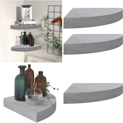 Eck-Schweberegale 2 Stk. Betongrau 25x25x3,8 cm MDF - Wandregal - Eckschrank - Wohnwandregal - Beton Grau - Schwebendes Regal - Home & Living (1/5)
