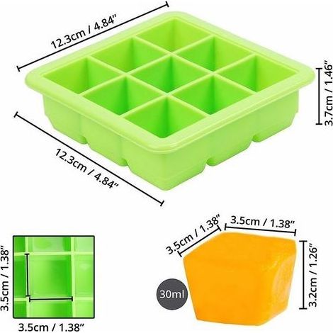 Bac Congelation Silicone Bebe avec Couvercle Transparent (Lot de 2) - Bac Glacon Bebe 9 x 30 ml - Moule a Glacon Silicone Empilable pour Purée de Fruit, Lait Maternel, Légumes - Sans BPA (1/5)
