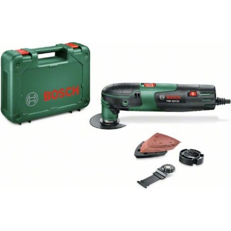 Bosch multiherramienta PMF 220 CE (220 W, para accesorios Starlock, set de 6 papeles de lija, 5 accesorios)
