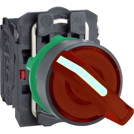 Harmony XB5 - bouton à manette lum - Ø22 - 2 pos fix - rouge - 1O+1F - 230V - XB5AK124M5 (1/3)
